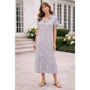 H by Halston‎ Womens Blue Abstract Print Short Sleeve Maxi Shirtdress Size S